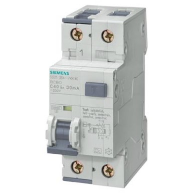 5SU1354-7KK13 - Siemens - RCBO, 10 kA, 1P+N, tüüp A, 30 mA, C-Char, In: 13 A, Un AC: 230 V