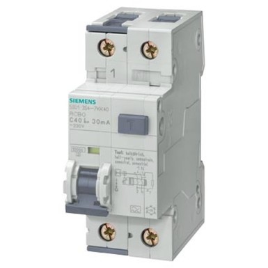 5SU1354-7KK40 - Siemens - RCBO, 10 kA, 1P+N, tüüp A, 30 mA, C-Char, In: 40 A, Un AC: 230 V