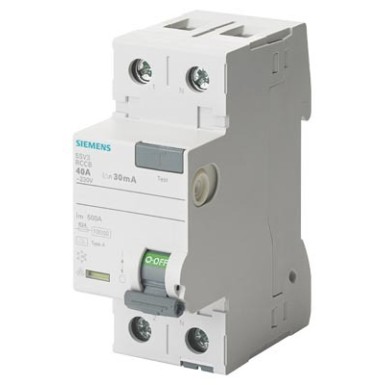 5SV3312-6GV01 - Siemens - Diferentsiaallüliti, 2-pooluseline, tüüp A, In: 25 A, 30 mA, Un AC: 230 V, suur pakend 36 tk.