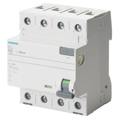 5SV3647-6 - Siemens - Diferentsiaallüliti, 4P, tüüp A, sisend: 80 A, 300 mA, vahelduvvool: 400 V