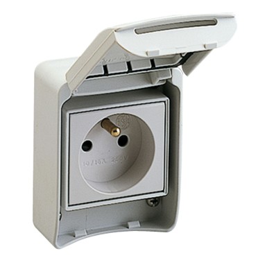 81140 - Schneider Electric - PratiKa - pistikupesa FR 2P+E - 65x85mm - 10/16A 250V - IP55 - hall RAL7035