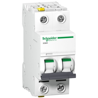 A9F07232 - Schneider Electric - Minikaitselüliti (MCB), Acti9 iC60H, 2P, 32A, C-kõver, 10000A (IEC 60898-1), 15kA (IEC 60947-2), kahekordne termin.