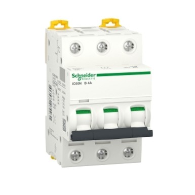 A9F73304 - Schneider Electric - Minikaitselüliti (MCB), Acti9 iC60N, 3P, 4A, B-kõver, 6000A (IEC/EN 60898-1), 50kA (IEC/EN 60947-2)