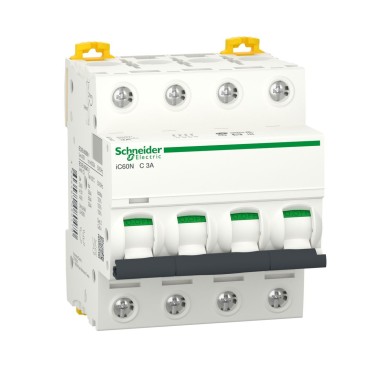 A9F74403 - Schneider Electric - Minikaitselüliti (MCB), Acti9 iC60N, 4P, 3A, C-kõver, 6000A (IEC/EN 60898-1), 50kA (IEC/EN 60947-2)