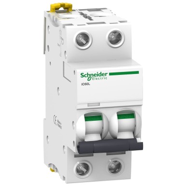 A9F95202 - Schneider Electric - Minikaitselüliti (MCB), Acti9 iC60L, 2P, 2A, K-kõver, 15000A (IEC/EN 60947-2), 100kA (IEC/EN 60947-2)