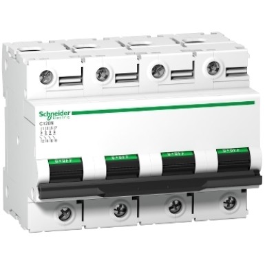 A9N18374 - Schneider Electric - Minikaitselüliti (MCB), Acti9 C120N, 4P, 100A, C-kõver, 10000A (IEC/EN 60898-1), 10kA (IEC/EN 60947-2)