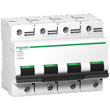 A9N18524 - Schneider Electric - Minikaitselüliti (MCB), Acti9 C120H, 4P, 100A, D-kõver, 15000A (IEC/EN 60898-1), 15kA (IEC/EN 60947-2)