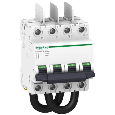 A9N61690 - Schneider Electric - lülituskatkesti, Acti9 C60NA-DC, fotogalvaaniline, 2P, 50A 700VDC, 32A 800VDC ja 20A 1000VDC puhul