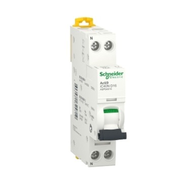 A9P64616 - Schneider Electric - Minikaitselüliti (MCB), Acti9 iC40N, 1P+N, 16A, D-kõver, 6kA/10kA