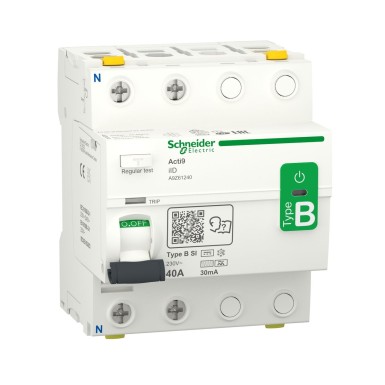 A9Z61240 - Schneider Electric - Jääkvoolukaitselüliti (RCCB), Acti9 iID, 2P, 40A, B-SI tüüp, 30mA, topeltklemmiühendusega
