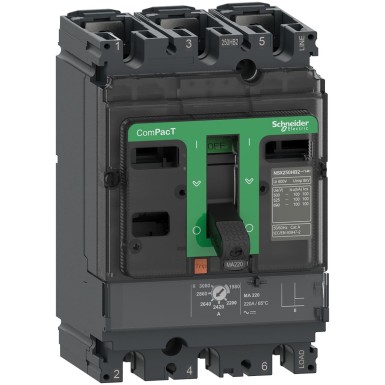 C10H3MA007 - Schneider Electric - ComPacT NSX100H - kaitselüliti - MA 6.3A - 3P3D - 70kA - fikseeritud paigaldus