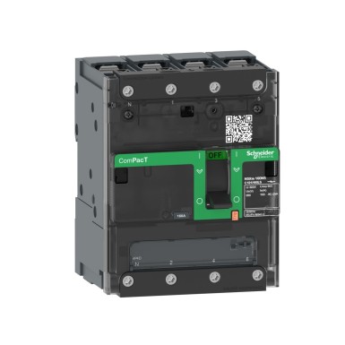 C124160BS - Schneider Electric - Lülituskatkesti, ComPacT NSXm 160NA, 4 poolust, soojusvool Ith 160A, survekõrvikud ja ühendusklemmid.