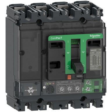 C25N44V100 - Schneider Electric - Kaitselüliti, ComPacT NSX250N, 50kA/415VAC, 4P, MicroLogic Vigi 4.2 päästik 100A