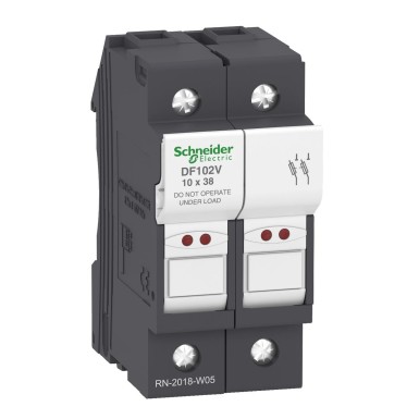 DF102V - Schneider Electric - Kaitsmekandja, TeSys DF, 2P, 32A, 690VAC, kaitsme suurus 10x38mm, läbipõlenud kaitsme indikaatoriga