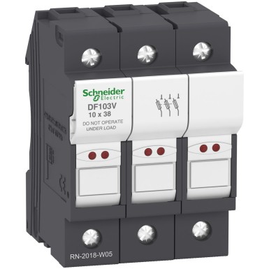 DF103V - Schneider Electric - Kaitsmekandja, TeSys DF, 3P, 32A, 690VAC, kaitsme suurus 10x38mm, läbipõlenud kaitsme indikaator.