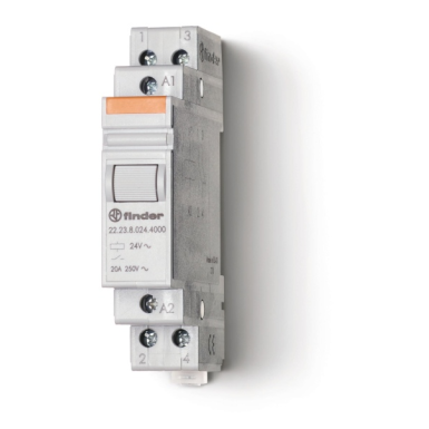 222382304000 - Finder - Modulaarne kontaktor; 1NO + 1NC 20A; AGSNO2 kontaktid; mähis 230V kõlar; 17,5mm laius; kaitseaste IP20; Valikud: nr