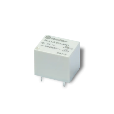 361190244011 - Finder - Miniatuurne elektromehaaniline relee; paigaldus trükkplaadile; formaat "Sugar Cube"; 1CO 10A; AGSNO2 kontaktid; mähis 24V DC; veekindlus RTIII