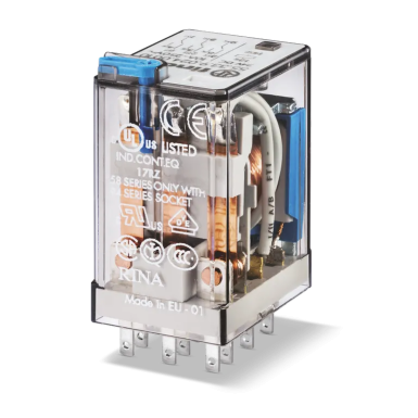 553390240010 - Finder - Miniatuurne universaalne elektromehaaniline relee; Paigaldamine pistikupessa; 3CO 10A; AGNI kontaktid; 24V DC mähis; RTI kaitseaste; Valikud: Testnupp