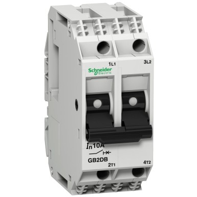 GB2DB06 - Schneider Electric - Kaitselüliti, TeSys GB2, 2P, 1A, Icu 50kA 415V juures, termomagnetiline, DIN rööpale paigaldatud
