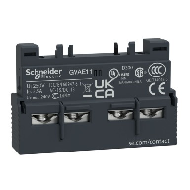 GVAE11 - Schneider Electric - Abikontaktplokk,TeSys Deca,1NO+1NC,esiosa paigaldus,GV2 jaoks.