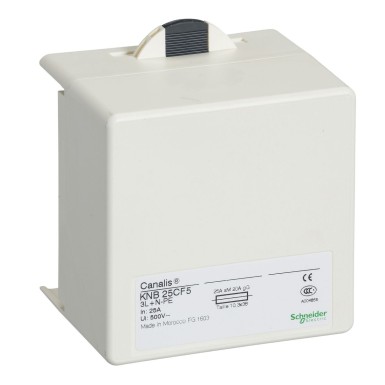 KNB25CF5 - Schneider Electric - Kraanikaitse, Canalis KN, NF silindriliste kaitsmete jaoks, 25A, 3L+N+PE, kaitsmed ei ole kaasas, IP55