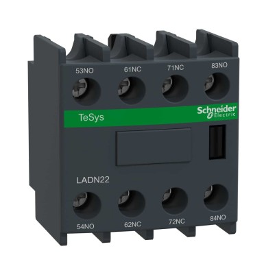 LADN22 - Schneider Electric - Abikontaktide plokk, TeSys Deca, 2NO+2NC, esiosa paigaldus, kruviklambrite klemmid