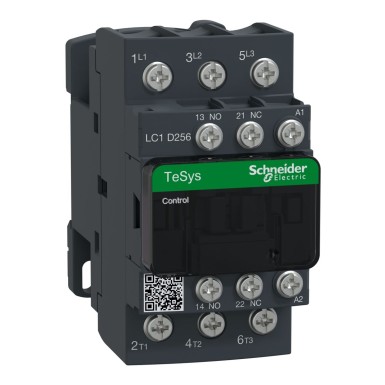 LC1D256P7 - Schneider Electric - Kontaktor, TeSys Deca, 3P(3 NO), AC-3/AC-3e, 0 kuni 440V, 25A, 230VAC 50/60Hz mähis, klemmid-rõngaga klemmid.