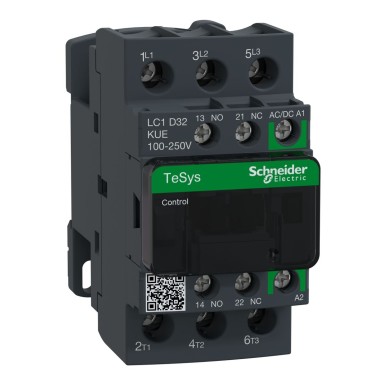 LC1D32KUE - Schneider Electric - Kontaktor, TeSys Deca, 3P(3 NO), AC-3/AC-3e, 0 kuni 440V, 32A, 100 kuni 250VAC/DC mähis.