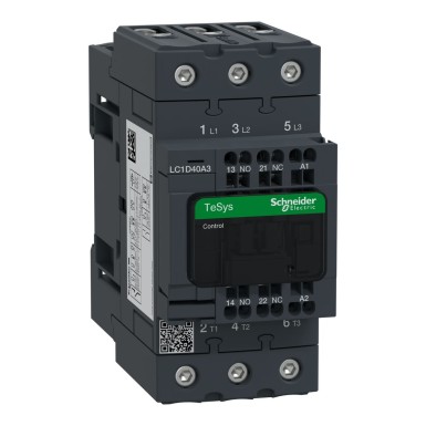 LC1D40A3P7 - Schneider Electric - Kontaktor, TeSys Deca, 3P(3 NO), AC-3/AC-3e, 0 kuni 440V, 40A, 230VAC 50/60Hz mähis, vedruga