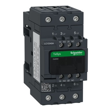 LC1D40AB7 - Schneider Electric - Kontaktor, TeSys Deca, 3P(3 NO), AC-3/AC-3e, 0 kuni 440V, 40A, 24VAC 50/60Hz mähis