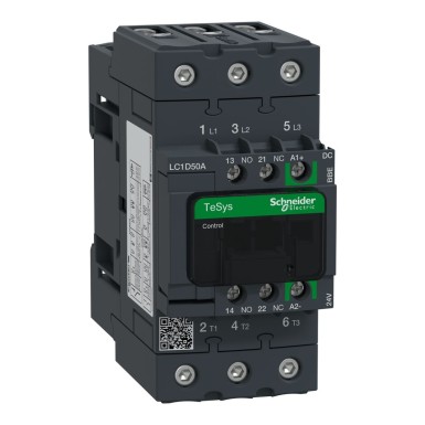LC1D50ABBE - Schneider Electric - Kontaktor, TeSys Deca, 3P(3 NO), AC-3/AC-3e, 0 kuni 440V, 50A, 24VDC mähis, EverLink