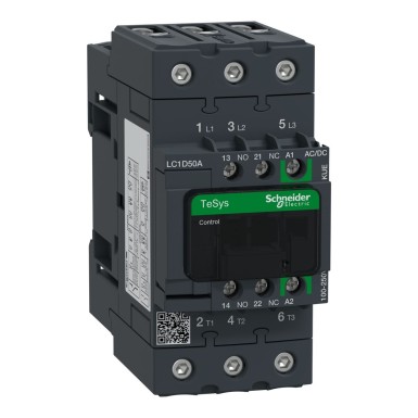 LC1D50AKUE - Schneider Electric - Kontaktor, TeSys Deca, 3P(3 NO), AC-3/AC-3e, 0 kuni 440V, 50A, 100 kuni 250VAC/DC mähis, EverLink