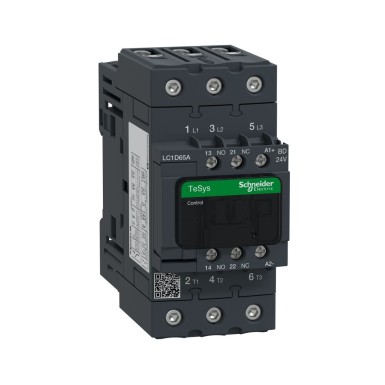 LC1D65ABD - Schneider Electric - Kontaktor, TeSys Deca, 3P(3 NO), AC-3/AC-3e, 0 kuni 440V, 65A, 24VDC standard mähis.