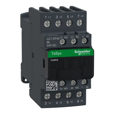 LC1DT40BL - Schneider Electric - Kontaktor, TeSys Deca, 4P(4 NO), AC-1, 0 kuni 440V, 40A, 24VDC madala konsoolidega mähis.