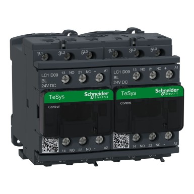 LC2D09BLV - Schneider Electric - TeSys Deca pöördkontaktor,3P(3NO),AC-3,<=440V 9A,24V madala tarbimisega DC mähis