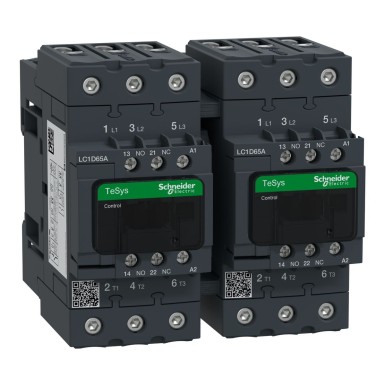 LC2D65AM7 - Schneider Electric - Pöördkontaktor, TeSys Deca, 3P(3 NO), AC-3, 0 kuni 440V, 65A, 220VAC mähis.