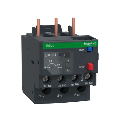 LRD04 - Schneider Electric - Thermal overload relay, TeSys Deca, 690VAC, 0.4 to 0.63A, 1NO+1NC, class 10A, screw clamp