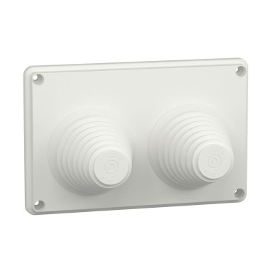 LVS08899 - Schneider Electric - Tugiplaat, PrismaSeT G, väljalõikete tüüp, 2 sisselaskeava diameetriga 33 kuni 72mm, isoleeritud, otsekinnitus, IP55, valge, RAL 9003