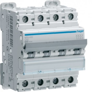 NFN410 - Hager - 4P 6-10kA C-kõvera kaitselüliti - 10A 4 moodulit - Ref: NFN410