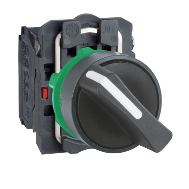 XB5AD25 - Schneider Electric - Harmony XB5 - nupp pöörlev nupp - Ш22 - 2 fikseeritud pos - must - 1O+1C - kinnituskruvi