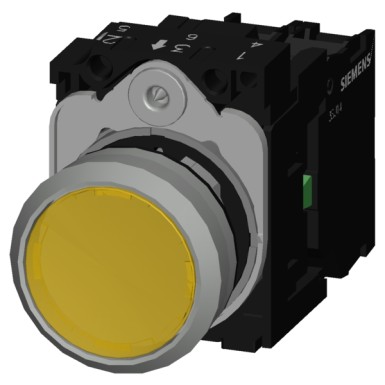 3SU1152-0AB30-1BA0 - Valgustusega surunupp, 22 mm, ümmargune, metall, läikiv, kollane, surunupp, lame, hetkekontaktiga tüüp - Siemens - Valgustusega surunupp, 22 mm, ümmargune, metall, läikiv, kollane, surunupp, lame, hetkekontaktiga tüüp - Siemens - 3