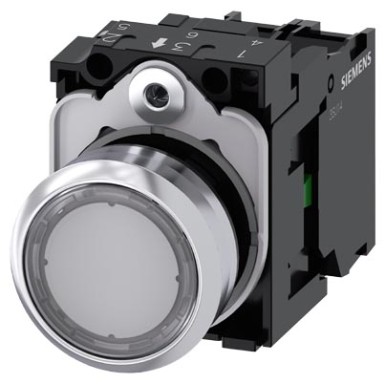 3SU1152-0AB70-1BA0 - Valgustatud surunupp, 22 mm, ümmargune, metallist, läikiv, selge, surunupp, lame, hetkekontaktiga, - Siemens - Valgustatud surunupp, 22 mm, ümmargune, metallist, läikiv, selge, surunupp, lame, hetkekontaktiga, - Siemens - 3