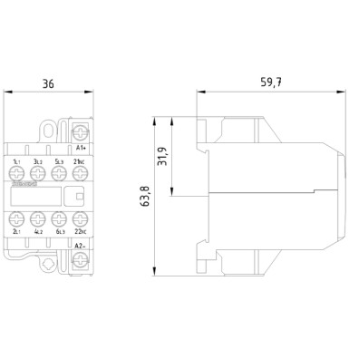 3TG1001-0AC2 - Tugevusreleht, AC-3 8,4 A, 4 kW / 400 V 3 NO+1 NC, 24 V AC, 45...450 Hz 3-pooluseline, kruviklemmiühendus - Siemens - Tugevusreleht, AC-3 8,4 A, 4 kW / 400 V 3 NO+1 NC, 24 V AC, 45...450 Hz 3-pooluseline, kruviklemmiühendus - Siemens - 3