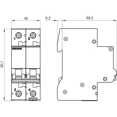 5SL6213-6 - Minikaitselüliti 400 V 6kA, 2-pooluseline, B, 13A - Siemens - Minikaitselüliti 400 V 6kA, 2-pooluseline, B, 13A - Siemens - 1