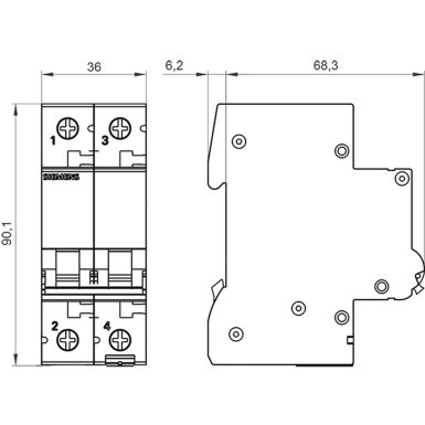 5SL6225-6 - Minikaitselüliti 400 V 6kA, 2-pooluseline, B, 25A - Siemens - Minikaitselüliti 400 V 6kA, 2-pooluseline, B, 25A - Siemens - 1