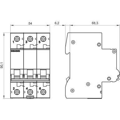 5SL6363-7 - Minikaitselüliti 400 V 6kA, 3-pooluseline, C, 63 A - Siemens - Minikaitselüliti 400 V 6kA, 3-pooluseline, C, 63 A - Siemens - 1