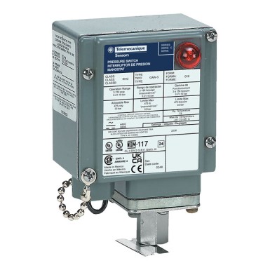 9012GAW5G18 - Telemecanique - Pressure switch 9012G, adjustable scale, 2 thresholds, 3.0 to 150 PSIG