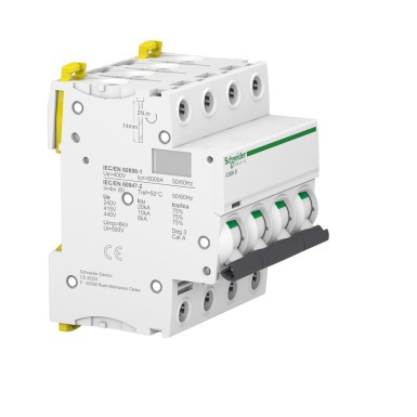 A9F43406 - Miniature circuit breaker (MCB), Acti9 iC60N, 4P, 6A, B curve, 6000A (IEC/EN 60898-1), 10kA (IEC/EN 60947-2) - Schneider Electric - Miniature circuit breaker (MCB), Acti9 iC60N, 4P, 6A, B curve, 6000A (IEC/EN 60898-1), 10kA (IEC/EN 60947-2) - Schneider Electric - 3