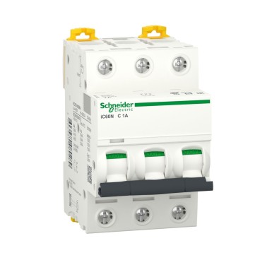 A9F74301 - Minikaitselüliti (MCB), Acti9 iC60N, 3P, 1A, C-kõver, 6000A (IEC/EN 60898-1), 50kA (IEC/EN 60947-2) - Schneider Electric - Minikaitselüliti (MCB), Acti9 iC60N, 3P, 1A, C-kõver, 6000A (IEC/EN 60898-1), 50kA (IEC/EN 60947-2) - Schneider Electric - 0