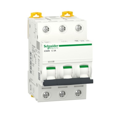 A9F74303 - Minikaitselüliti (MCB), Acti9 iC60N, 3P, 3A, C-kõver, 6000A (IEC/EN 60898-1), 50kA (IEC/EN 60947-2) - Schneider Electric - Minikaitselüliti (MCB), Acti9 iC60N, 3P, 3A, C-kõver, 6000A (IEC/EN 60898-1), 50kA (IEC/EN 60947-2) - Schneider Electric - 0